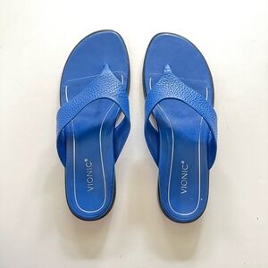 New Vionic Agave Womens Comfort Toe Post Sandal in Classic Blue Leather size 8.5